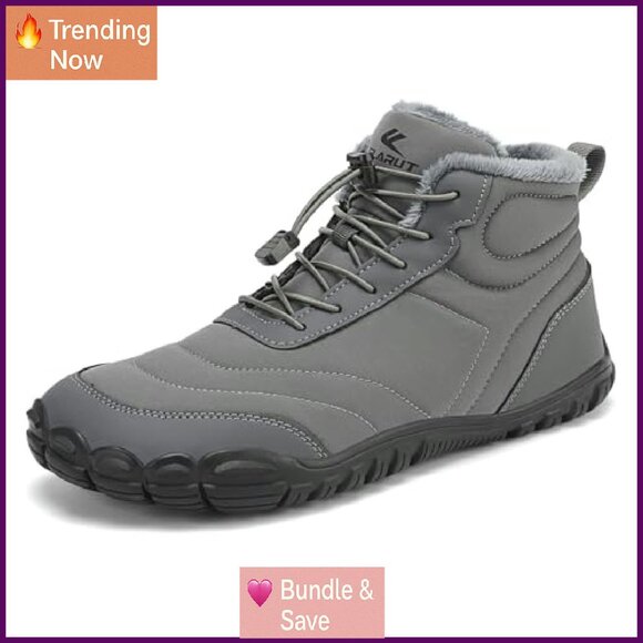 Fur Lined Snow Boots Wide Toe Box Zero Drop Winter Warm Ankle Sneakers - Picture 2 of 8